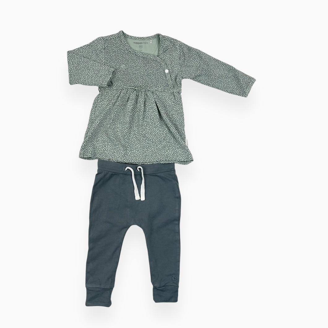 Ensemble menthe et seafoam en coton robe style tunique avec legging 62 (2-4M)