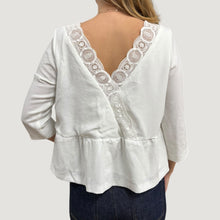 Load image into Gallery viewer, Blouse blanche en poly et viscose avec dentelle de coton pour femmes 38 (fit S-M)
