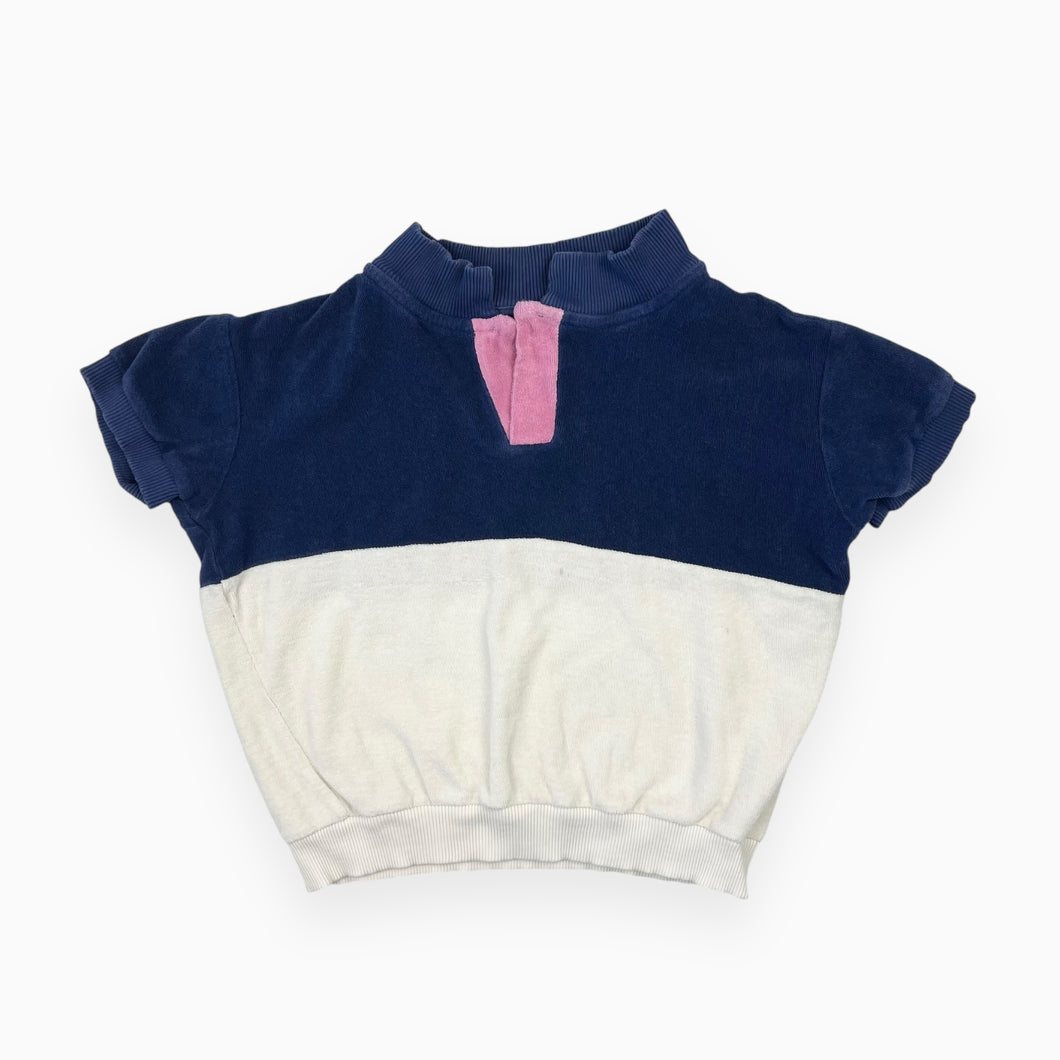 Haut colorblock à col polo en ratine de coton marine, bubblegum et crème 4-5Y