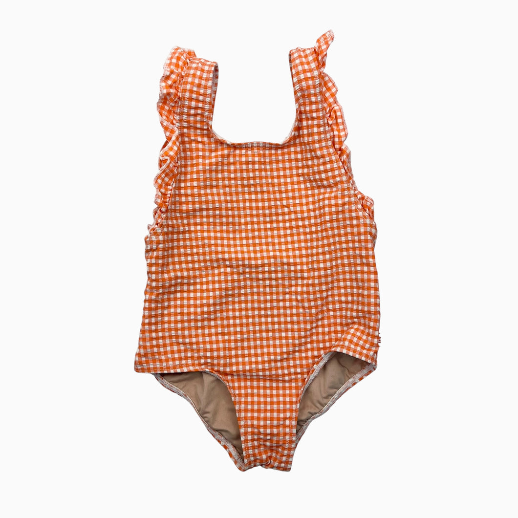 Maillot à motif vichy orange-rouge et blanc en poly et polyamide extensible 6Y