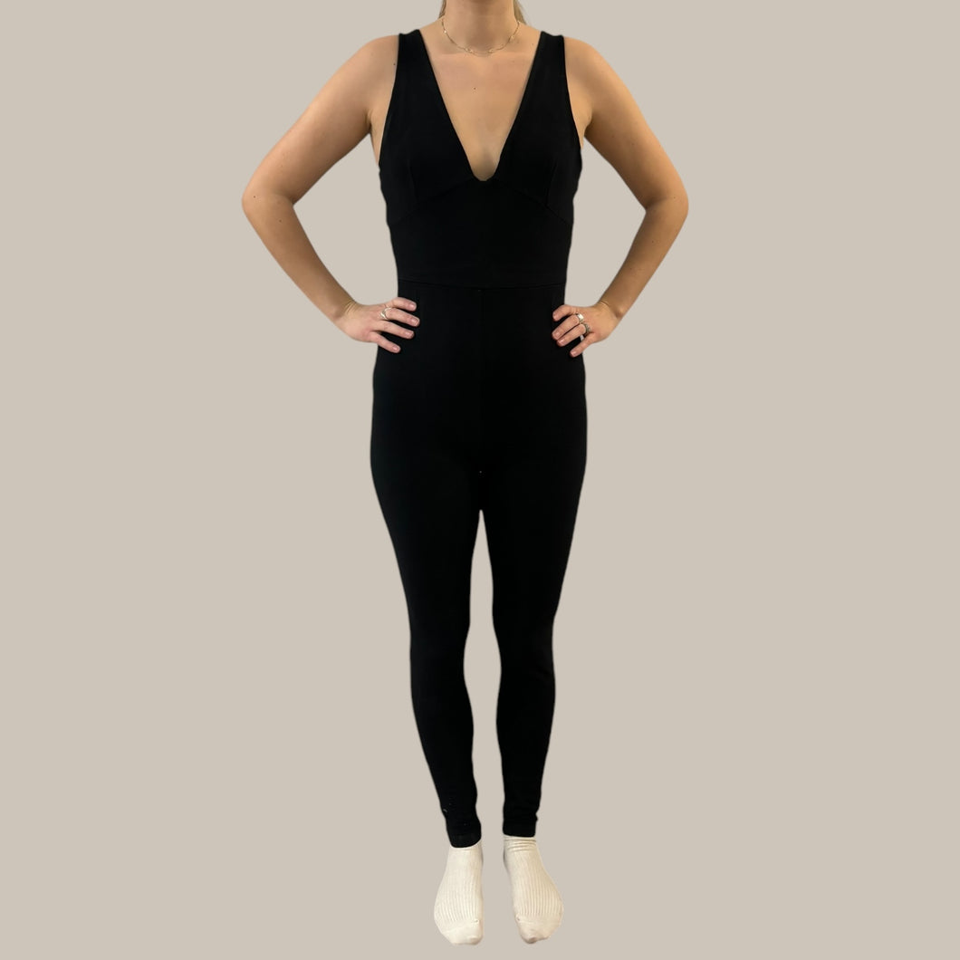 Combi noire extensible en coton bio et élastane pour femmes L