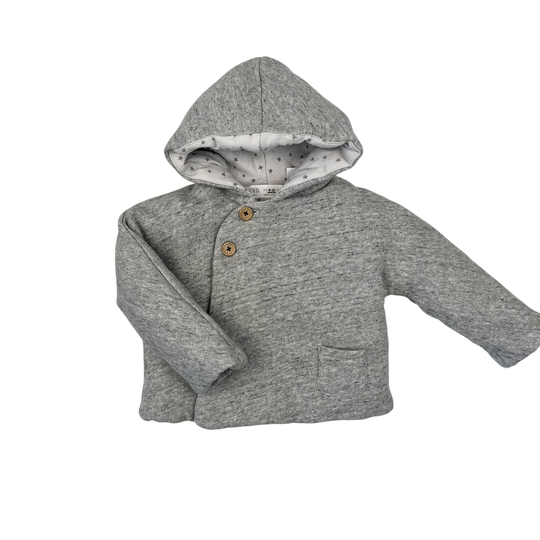 Veste à capuchon grise chinée en coton matelassé et poly 9-12M