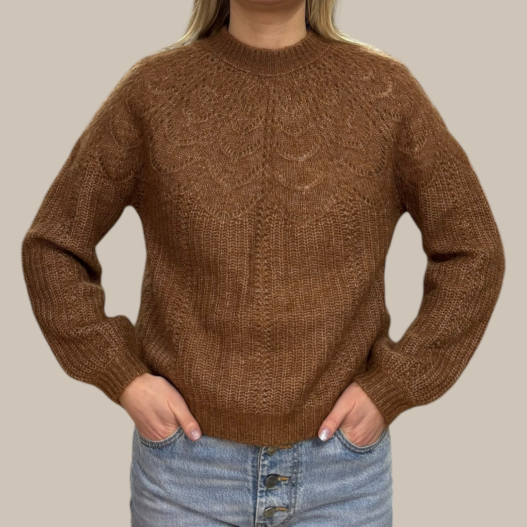 Pull noisette en tricot en polyamide, kid mohair, laine de mérinos pour femmes M