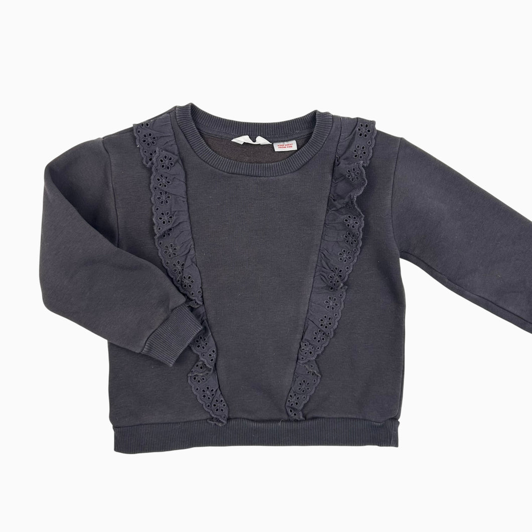 Pull charcoal en coton ouaté avec volants 4-5Y