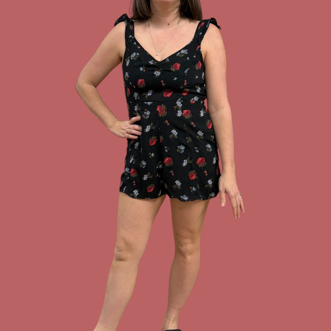 Combi short noire en viscose à imprimé floral bleu et rouge pour femme M