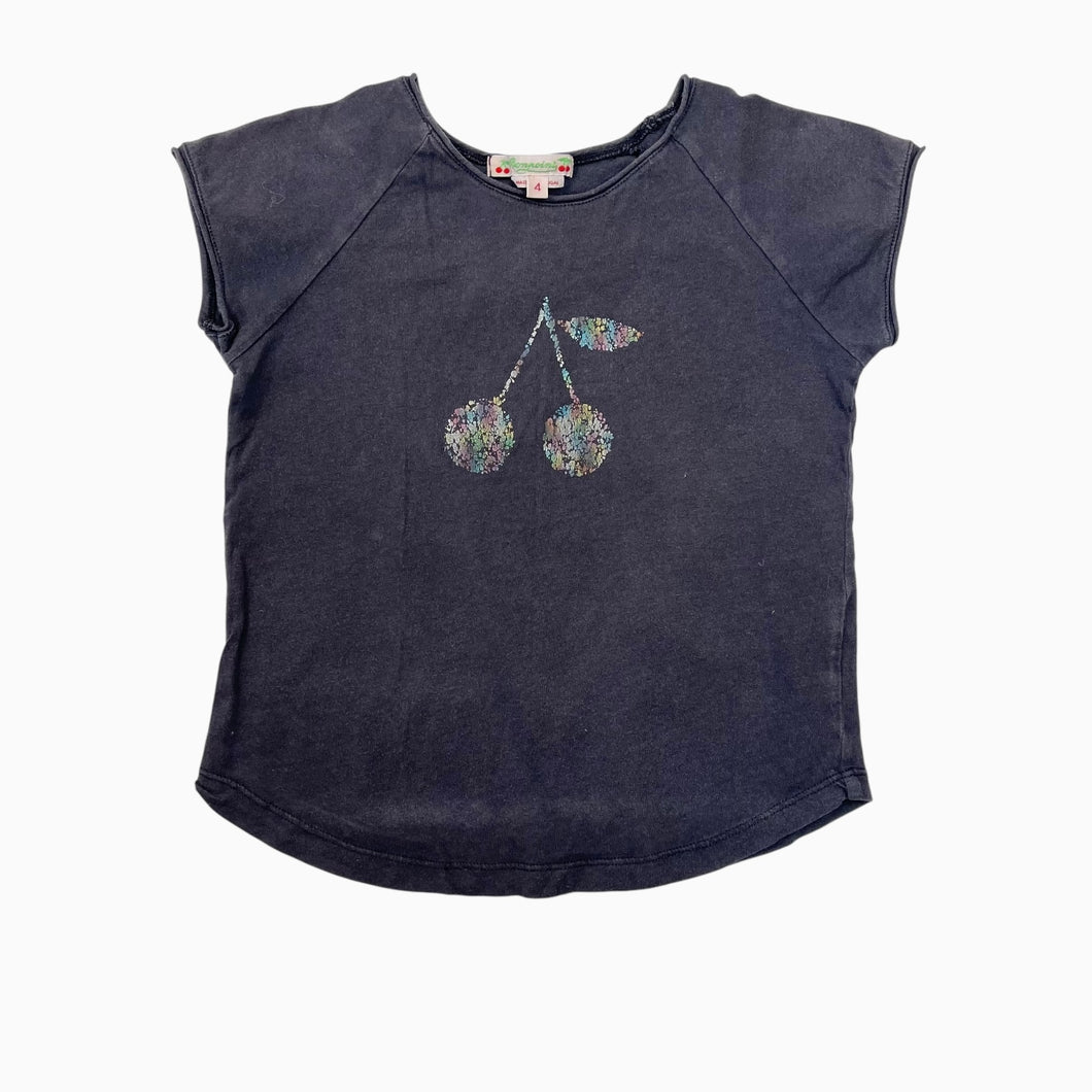 T-shirt charcoal en coton à imprimé irridescent cerises 4Y