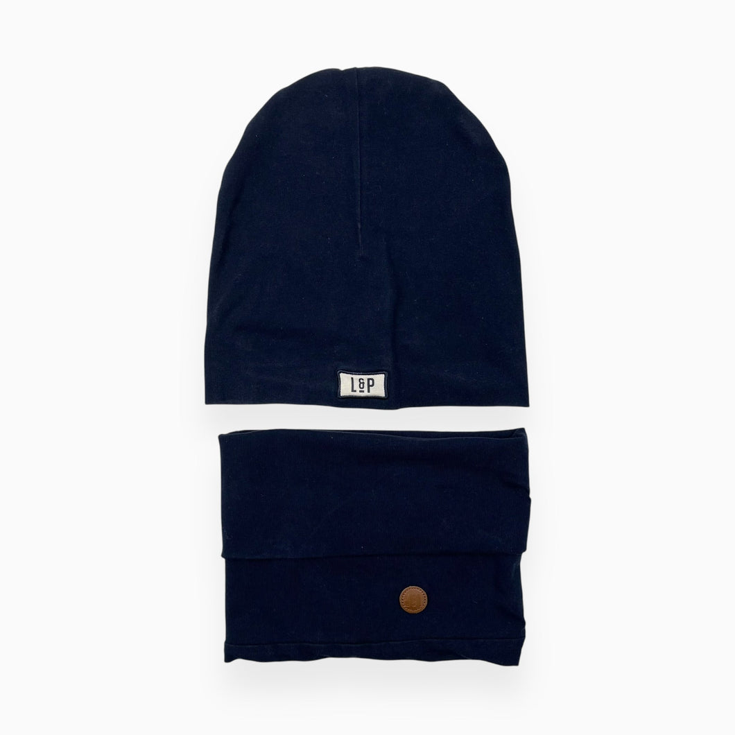 Tuque et cache-cou bleu bleu marine en coton extensible 54-58cm