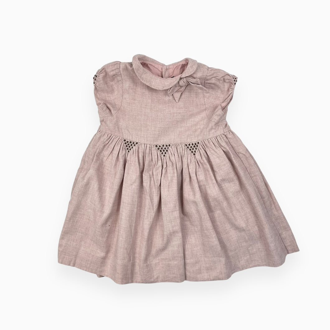 Robe vieux rose en coton et laine avec boucle et broderie 23M