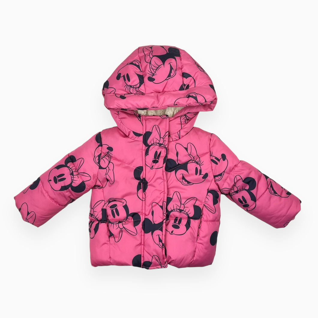 Manteau fuschia à imprimé Minnie en poly recyclé doublé en sherpa 18-24M