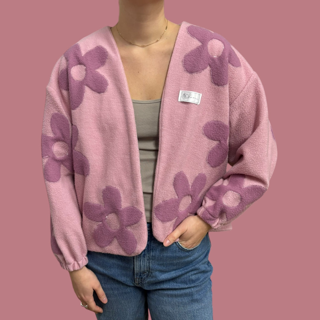 Veste coupe oversized en polar rose pâle à larges fleurs pour femmes S