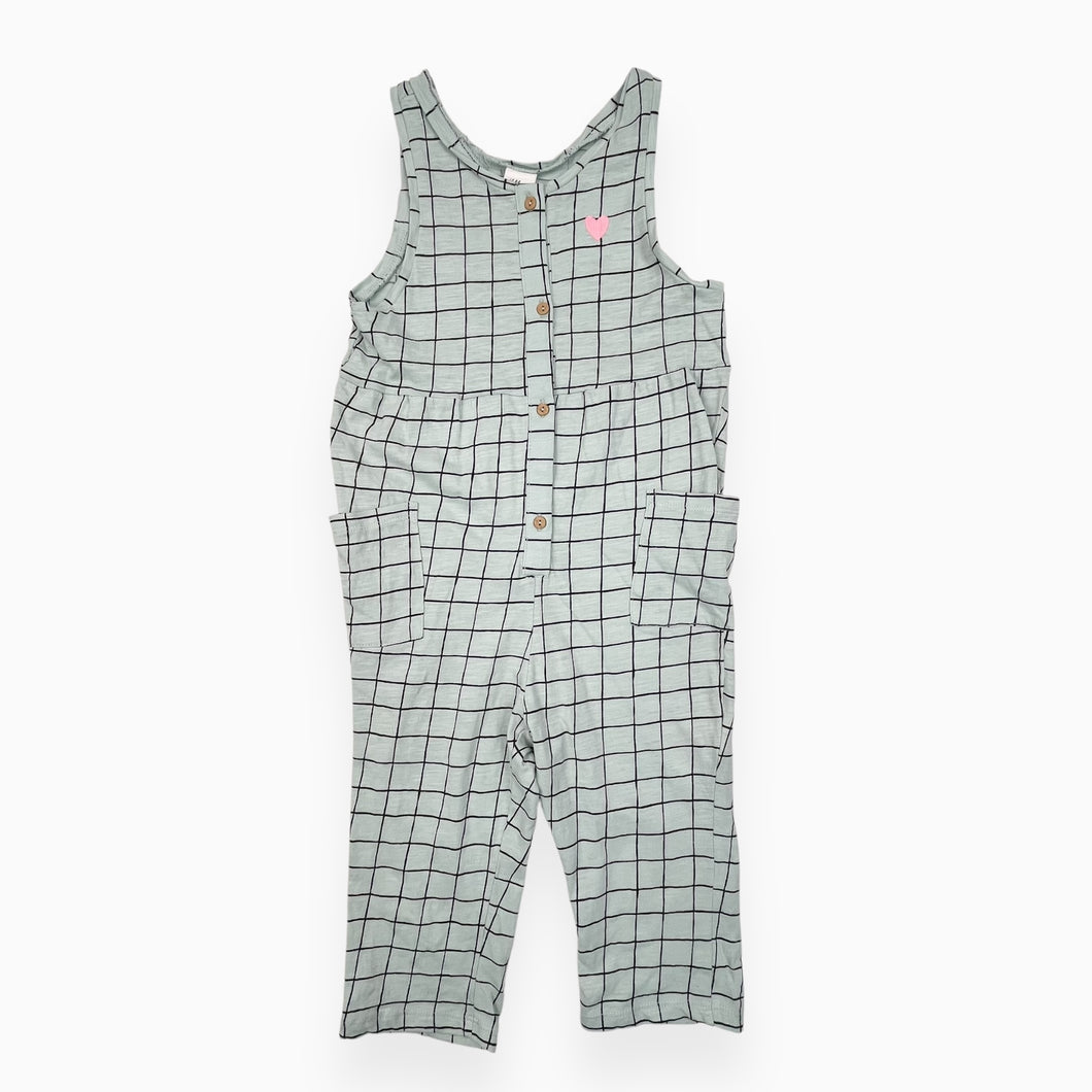 Combi sans manche aqua en coton à imprimé coeur et grid 1.5-2Y