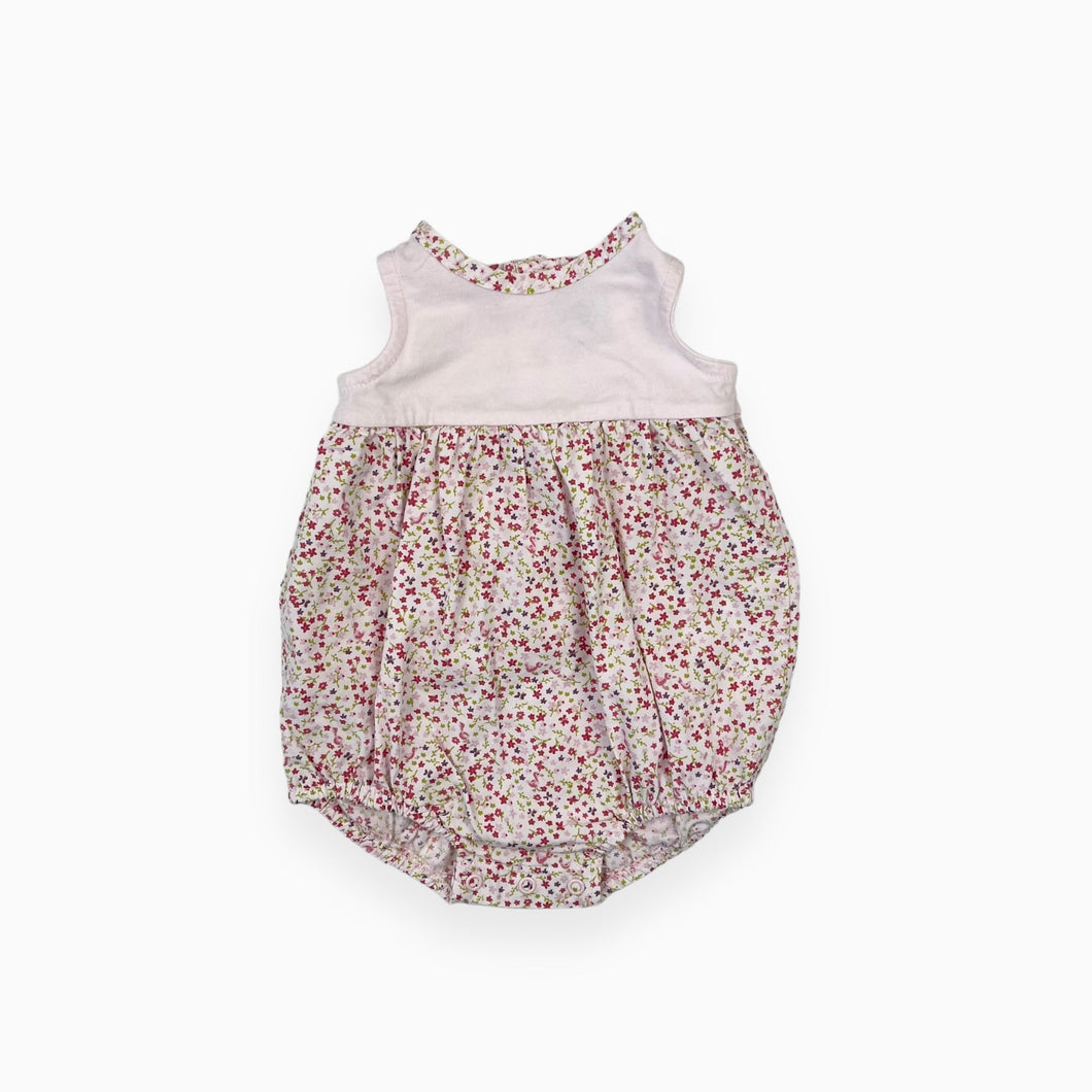 Barboteuse vintage rose pâle en coton à motif floral 1M