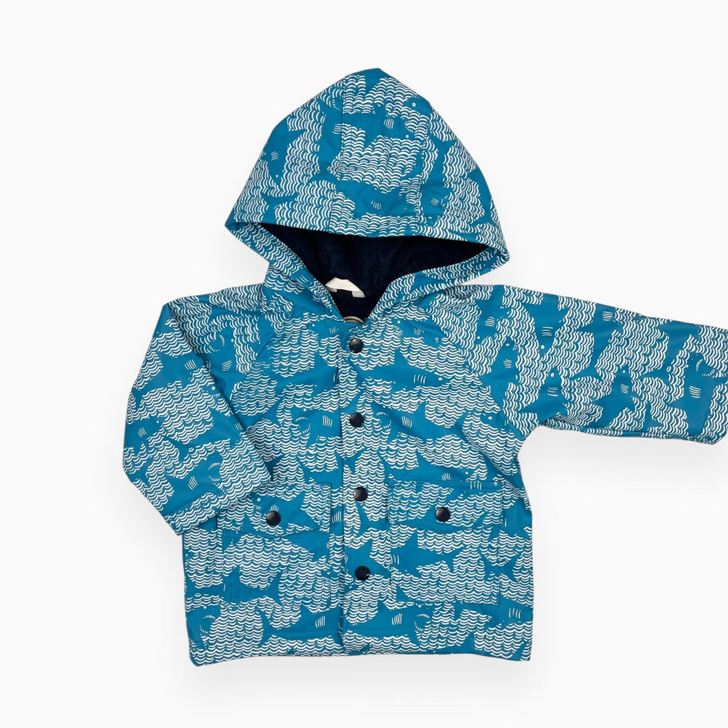 Manteau imperméable bleu cyan à imprimé requins 9-12M