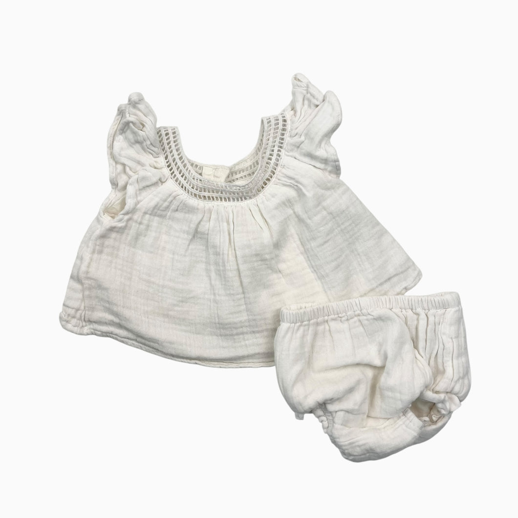 Ensemble crème blouse et bloomer en mousseline de coton 0-3M