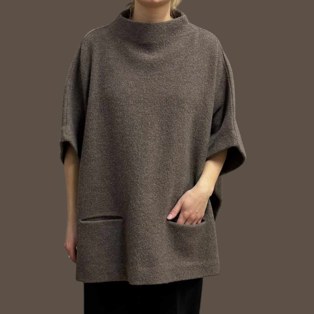 Poncho 'Touraine' taupe en laine de mérinos pour femmes S-M