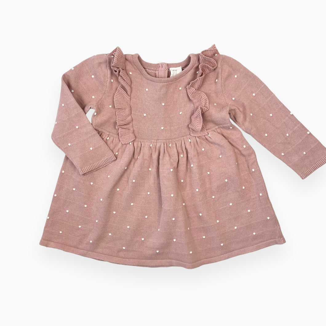 Robe rose en tricot de coton à pois brodés 9-12M