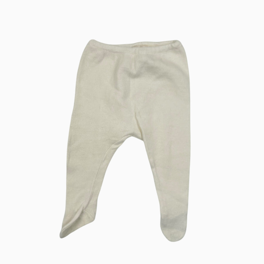 Pantalon ivoire en fin tricot de coton et laine (15%) avec pied 3-6M