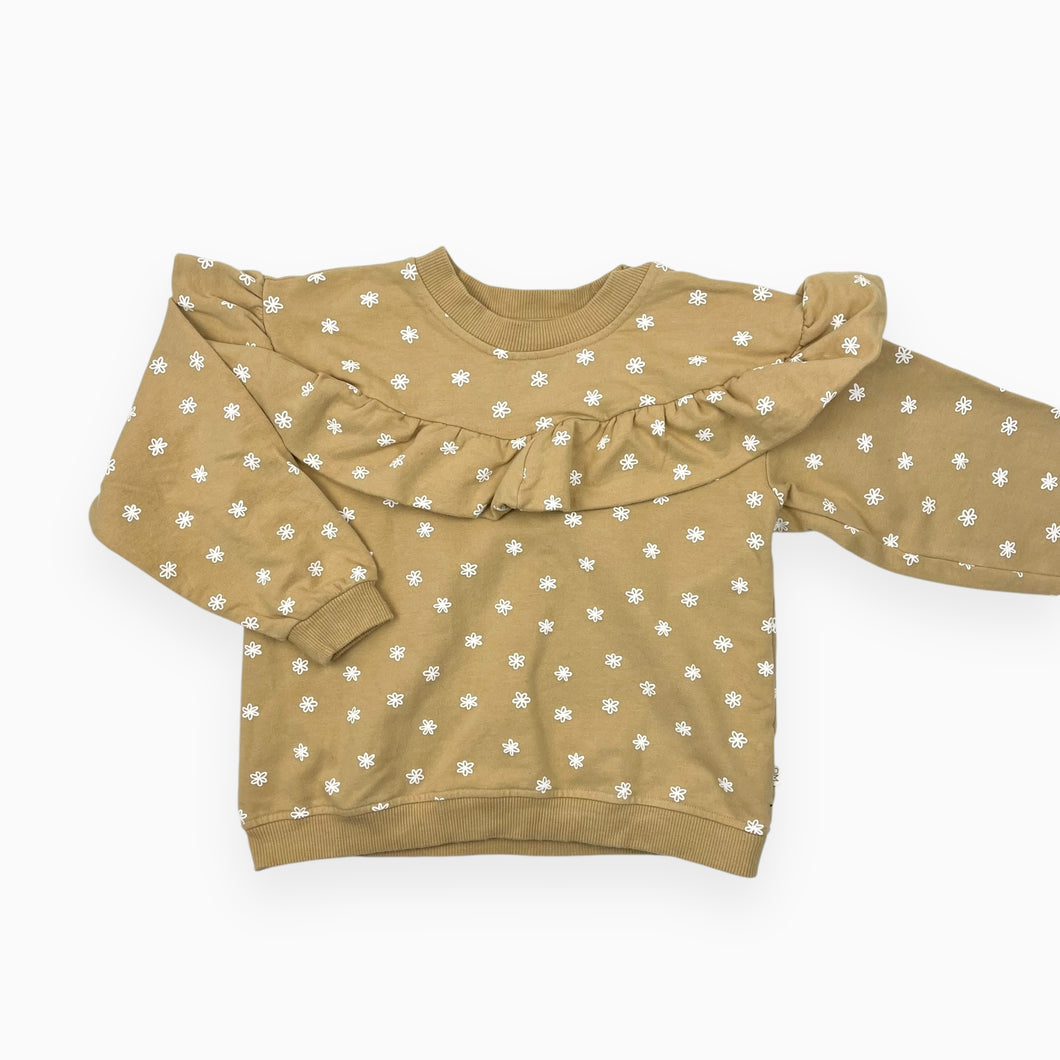 Pull miel en coton bio extensible avec volants et imprimé floral blanc 4-5Y