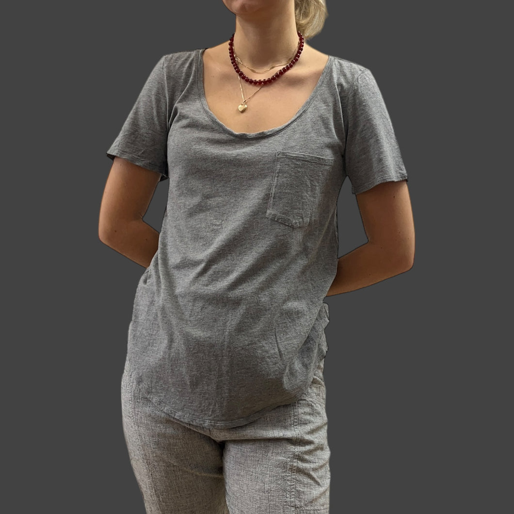 T-shirt gris chiné en coton et modal pour femmes S