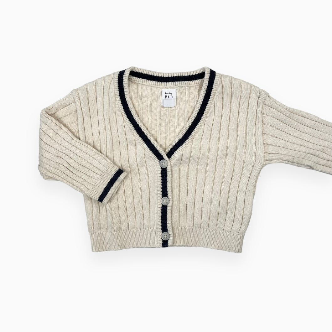 Cardigan crème en tricot de coton avec ligne marine 6-12M