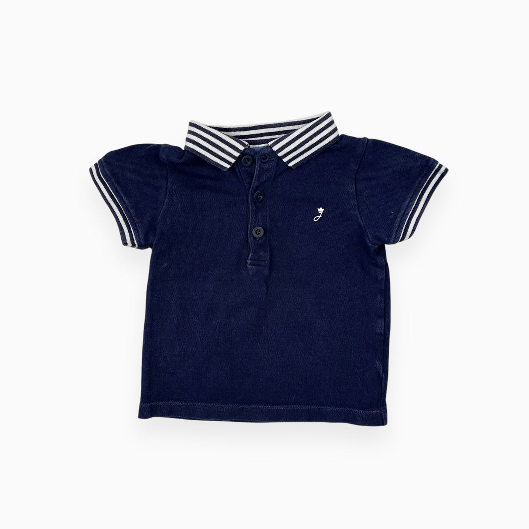 T-shirt à col polo en coton piqué bleu marine 18M