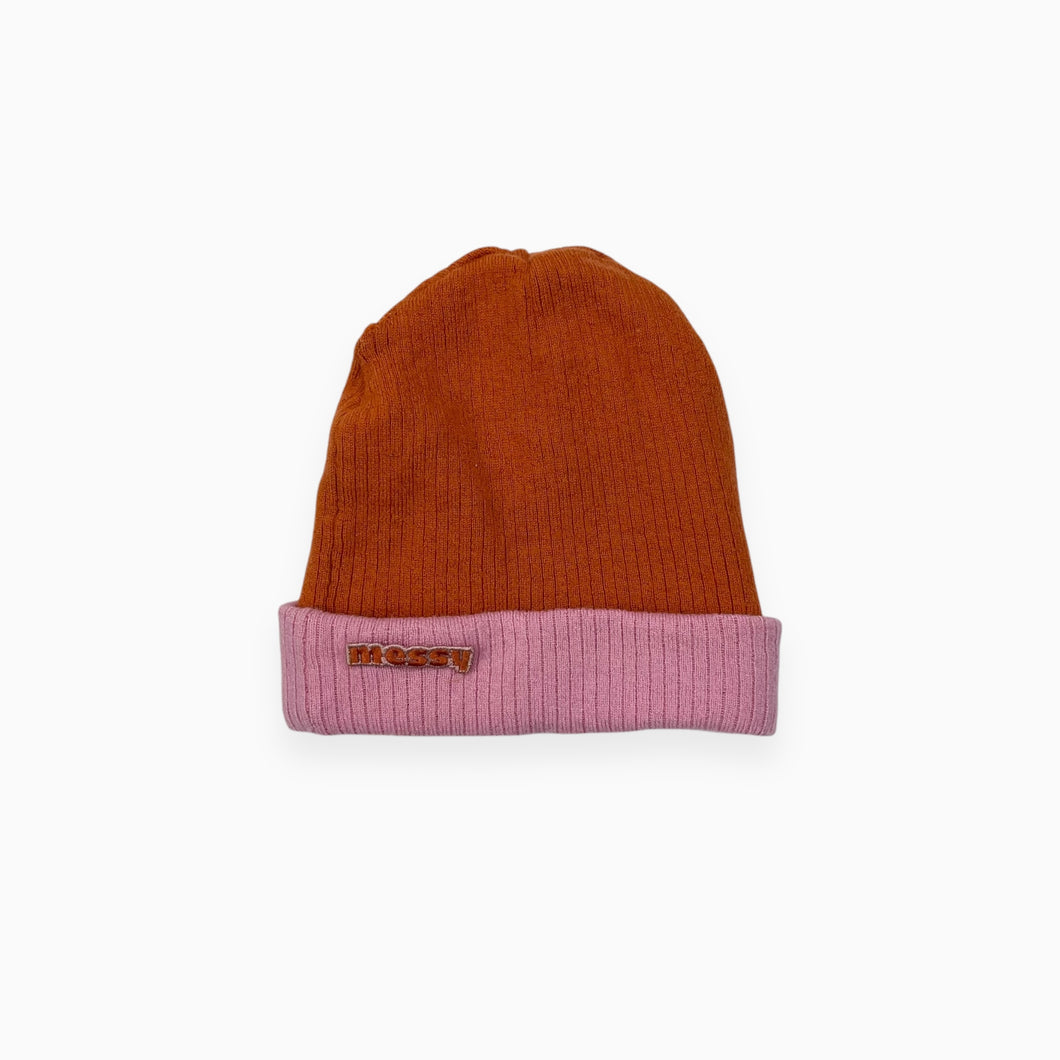 Tuque en tricot de mérinos orange et bubblegum 2-4Y