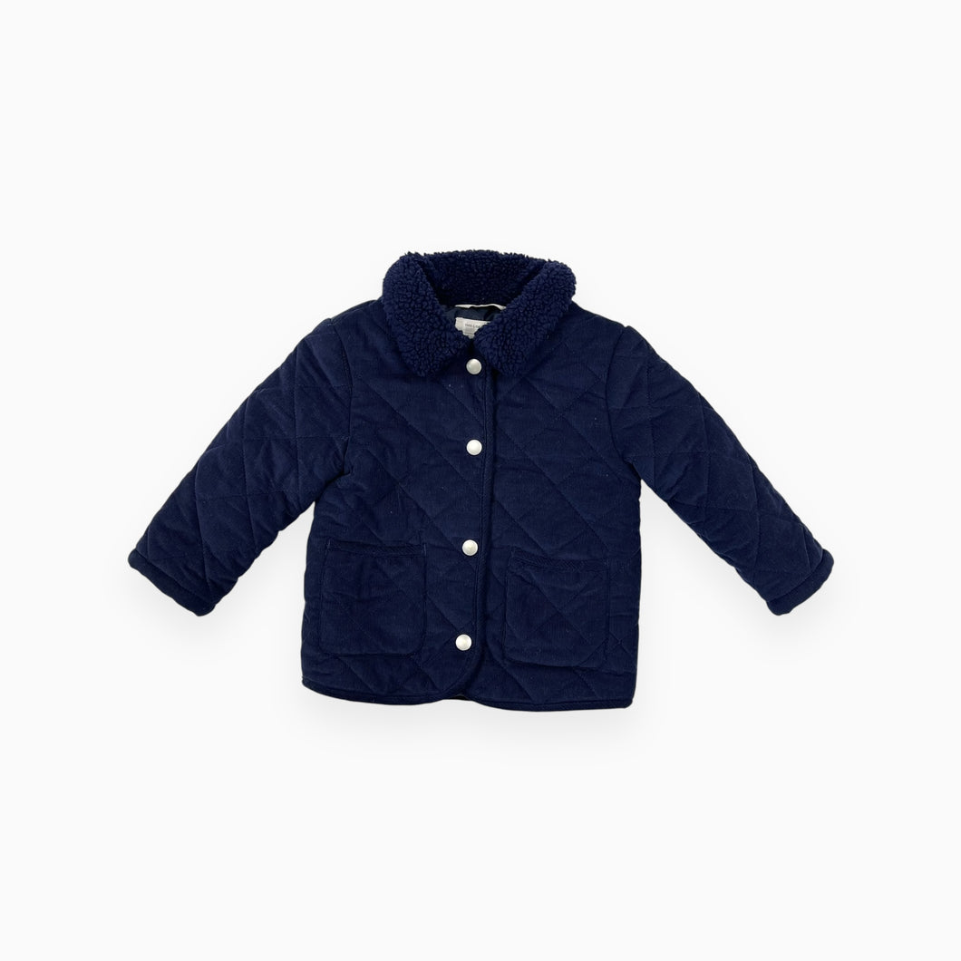 Manteau bleu marine en corduroy brossé avec col en sherpa 18-24M