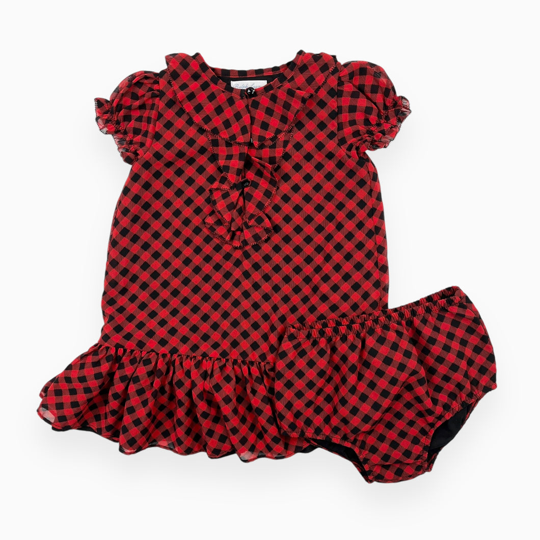 Robe rouge et noir avec bloomer en chiffon de poly doublée 12M