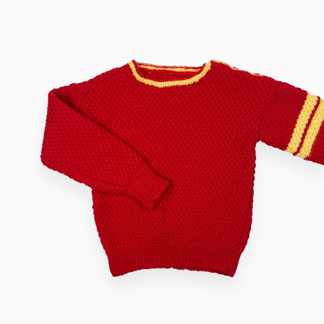 Pull rouge en tricot fait main 4Y