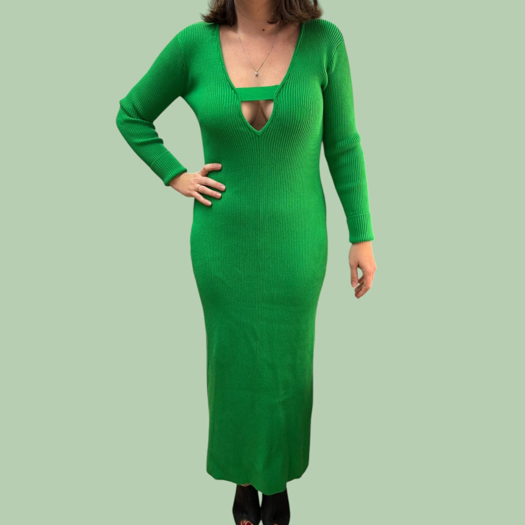 Robe verte en tricot de rayonne, nylon et poly pour femmes S (fit M-L)