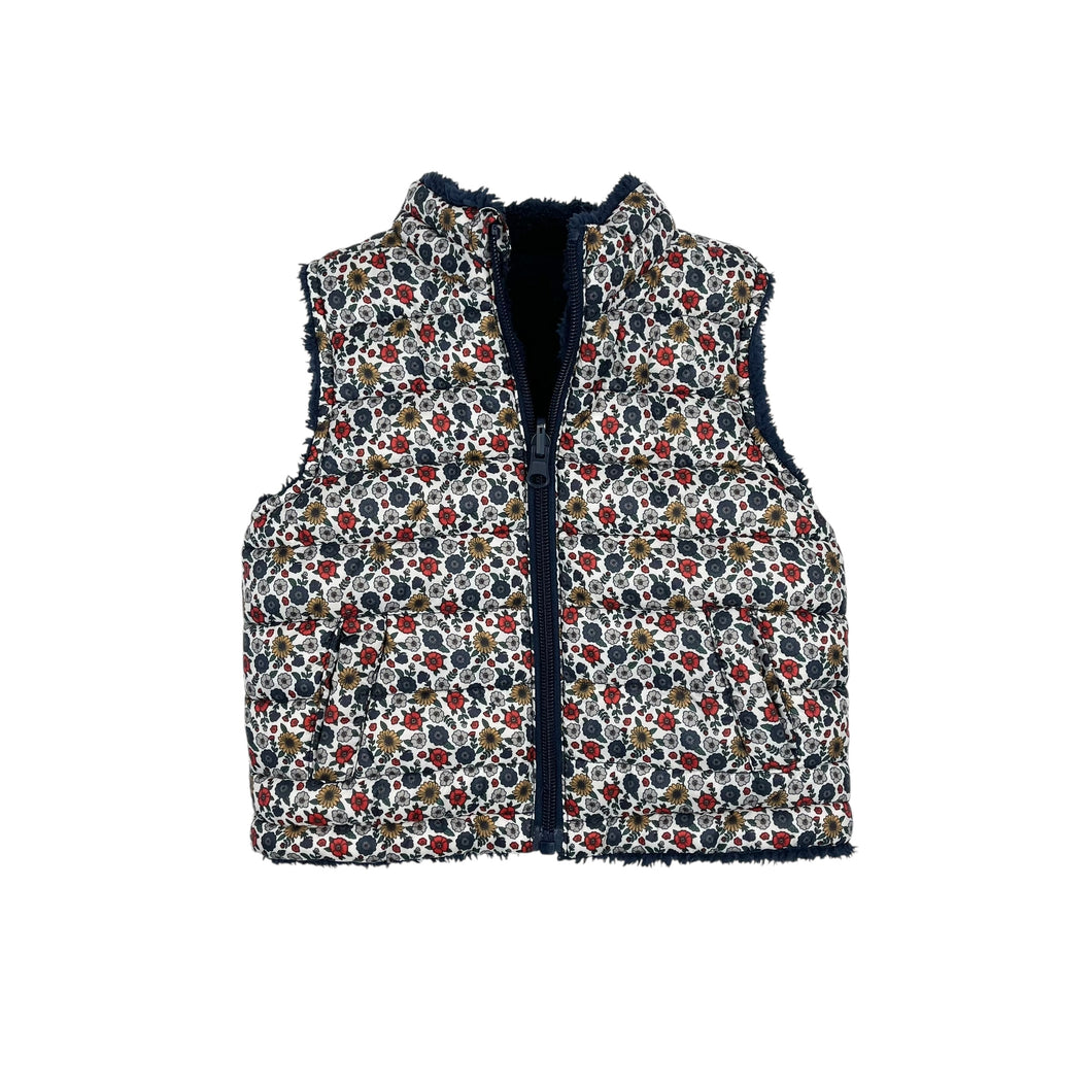 Veste réversible sans manche matelassée à imprimé floral et en peluche 12M