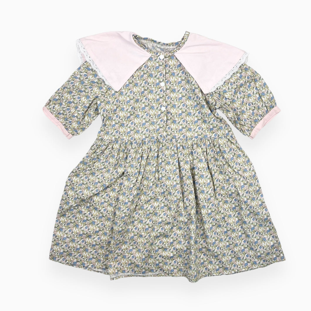 Robe en coton avec motif lapin et feuillage avec large col 6Y