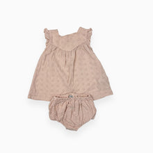 Load image into Gallery viewer, Robe et bloomer en coton rose pâle brodée 6M
