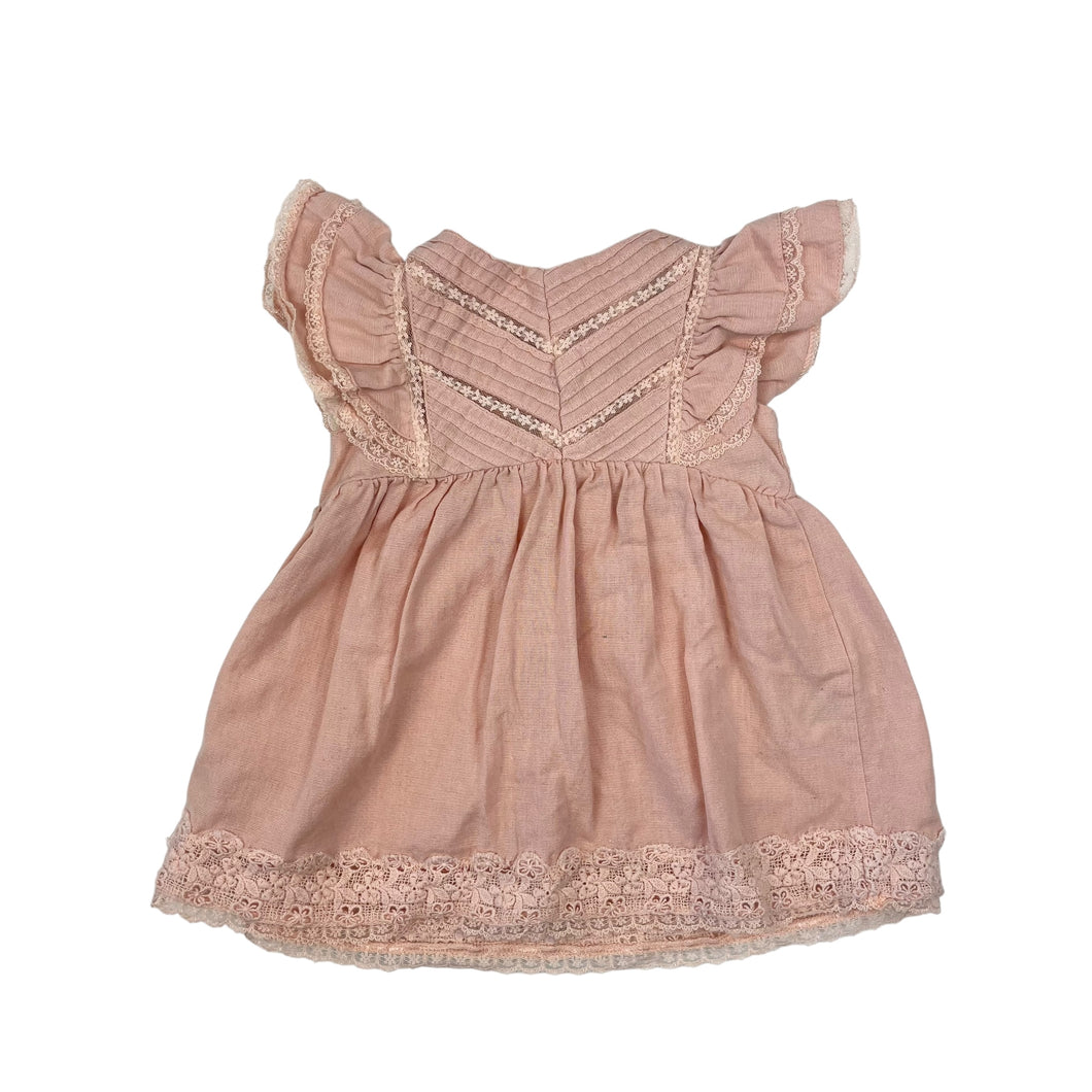 Robe rose flamant en coton avec dentelle 6-9M