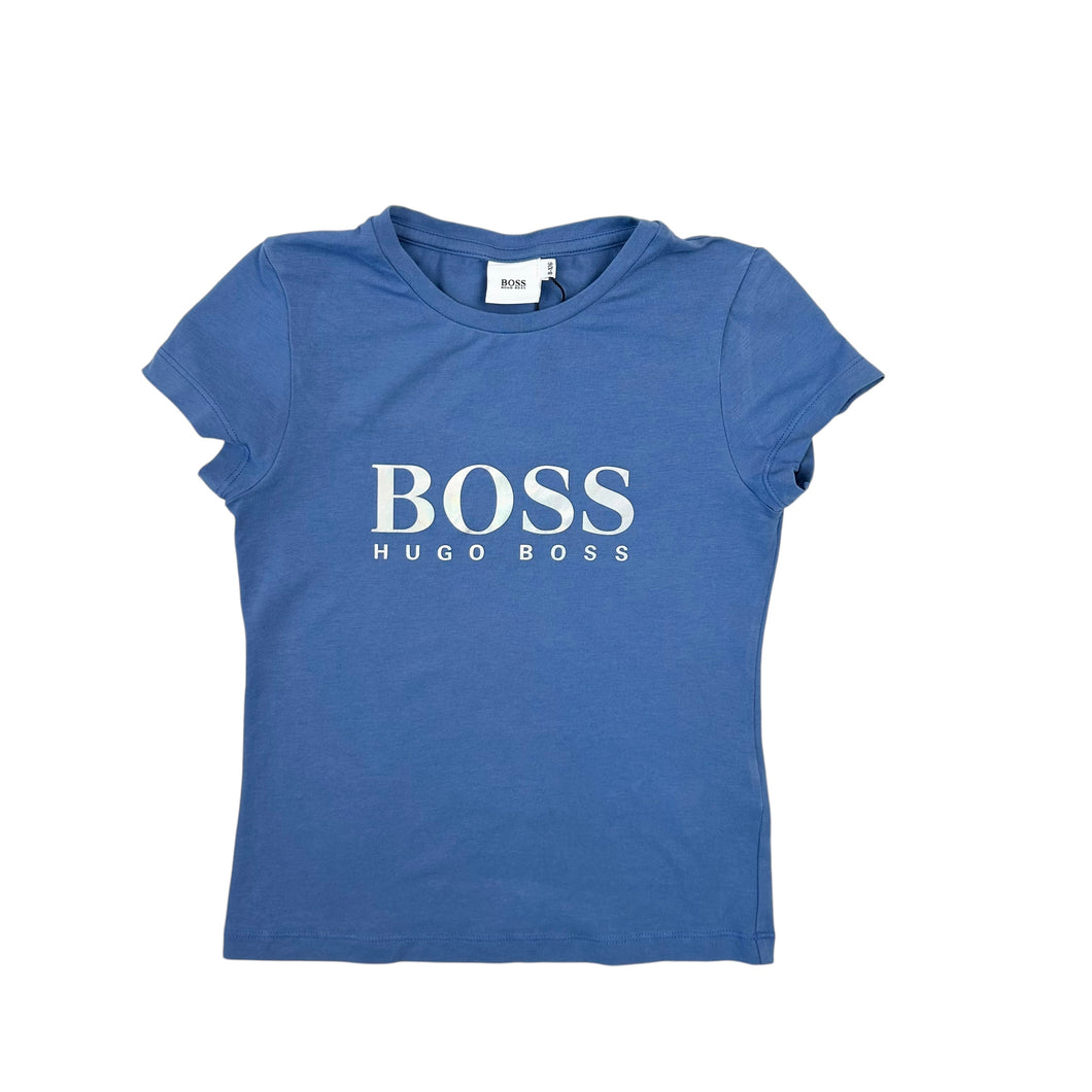 T-shirt bleu en coton avec logo irridescent 8Y