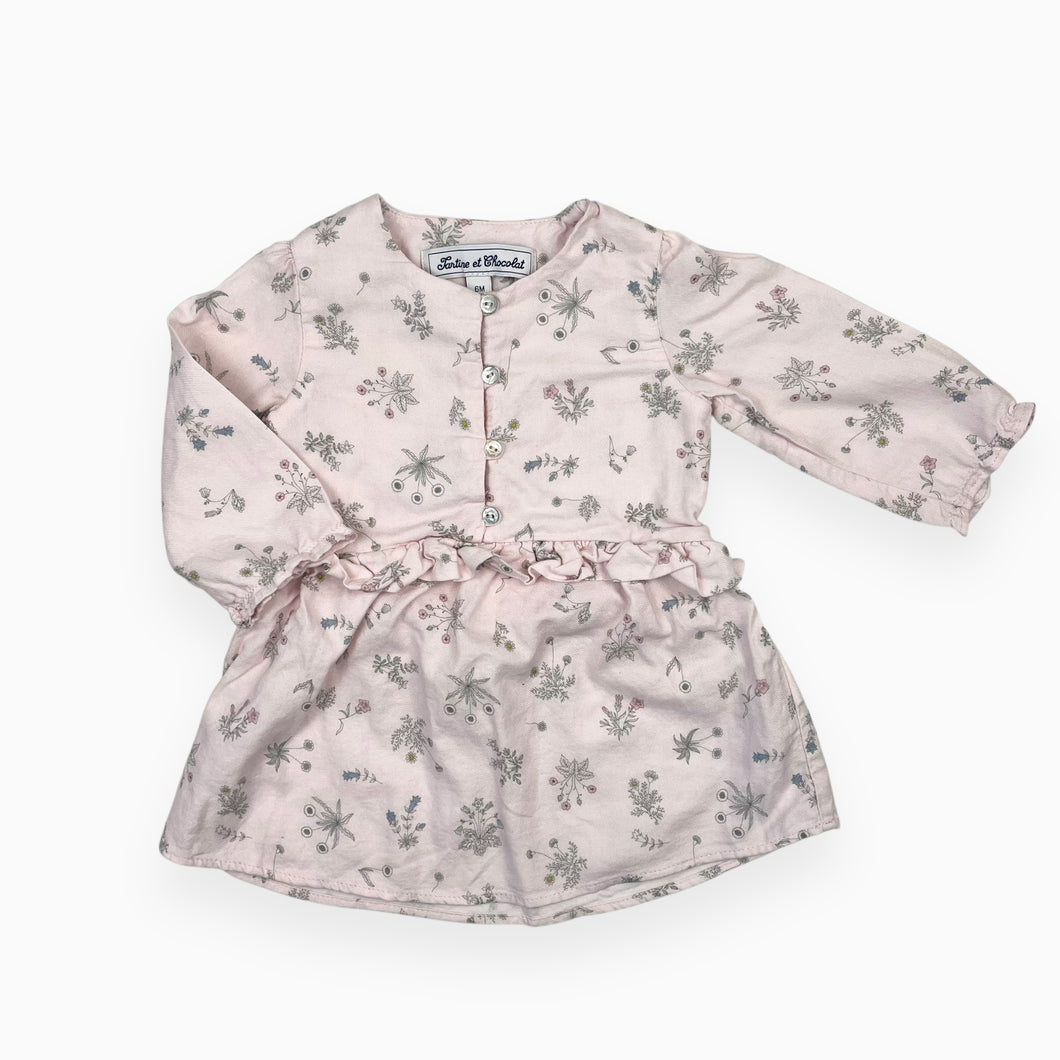 Robe rose poudré en coton et viscose à imprimé floral 6M