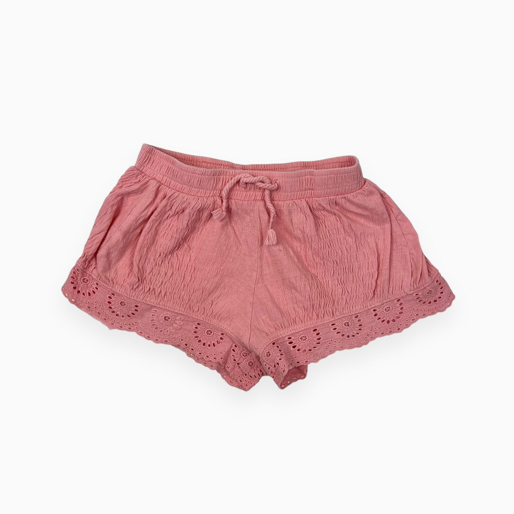 Short rose bubblegum en coton texturé avec dentelle 5Y