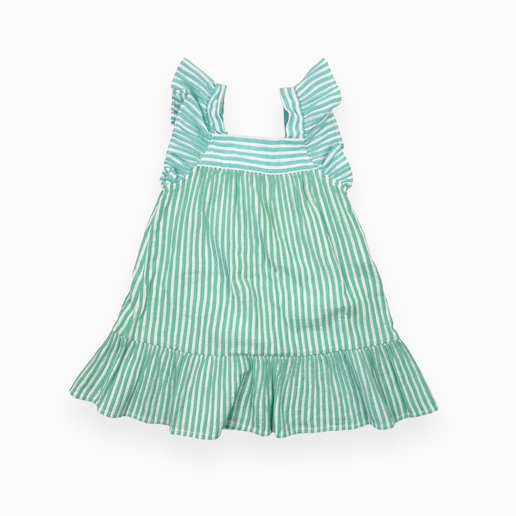 Robe verte aqua rayures en mousseline de coton 4-5Y