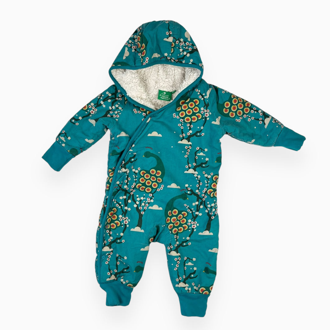 Combi turquoise mi-saison en coton bio doublé en peluche 6-9M