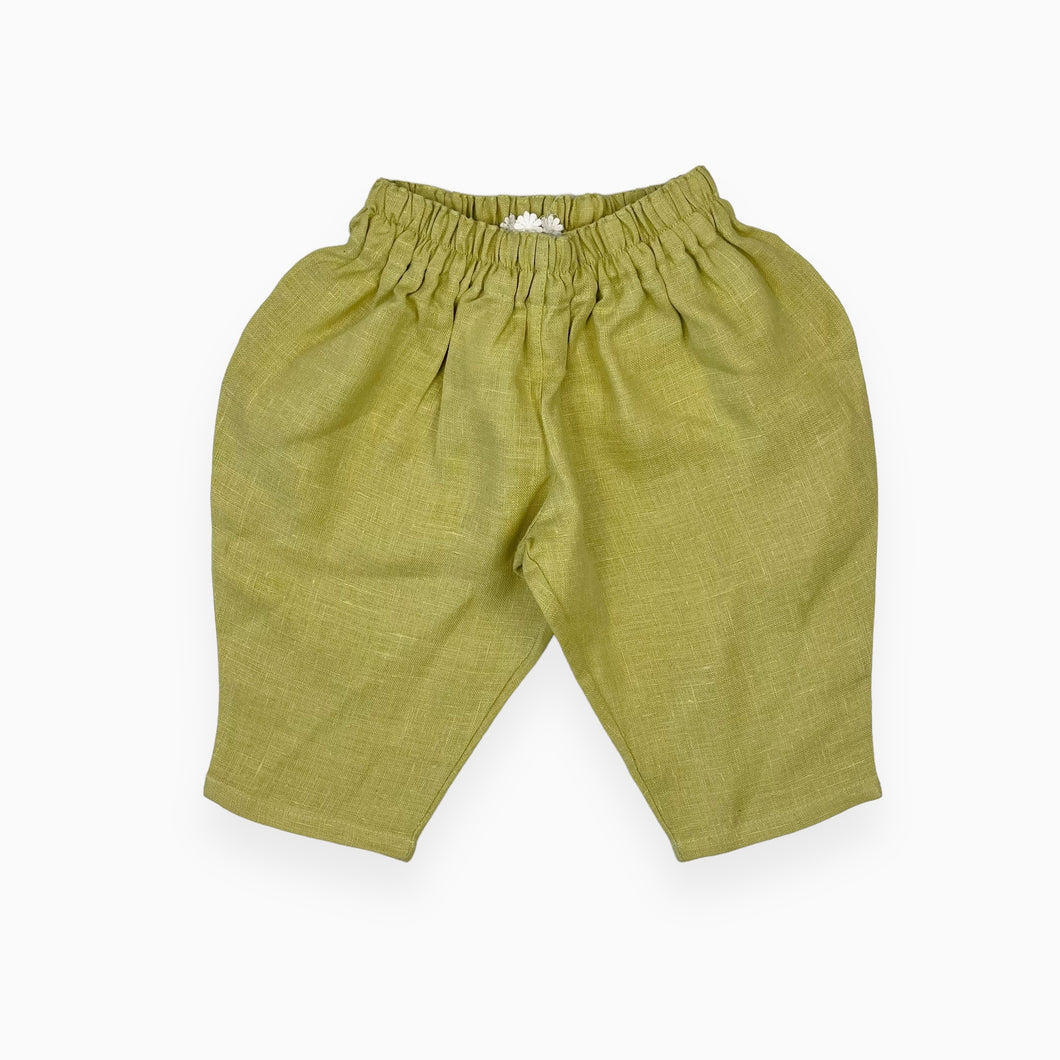 Pantalon vert foin en lin 'Élio' (tailles variées)