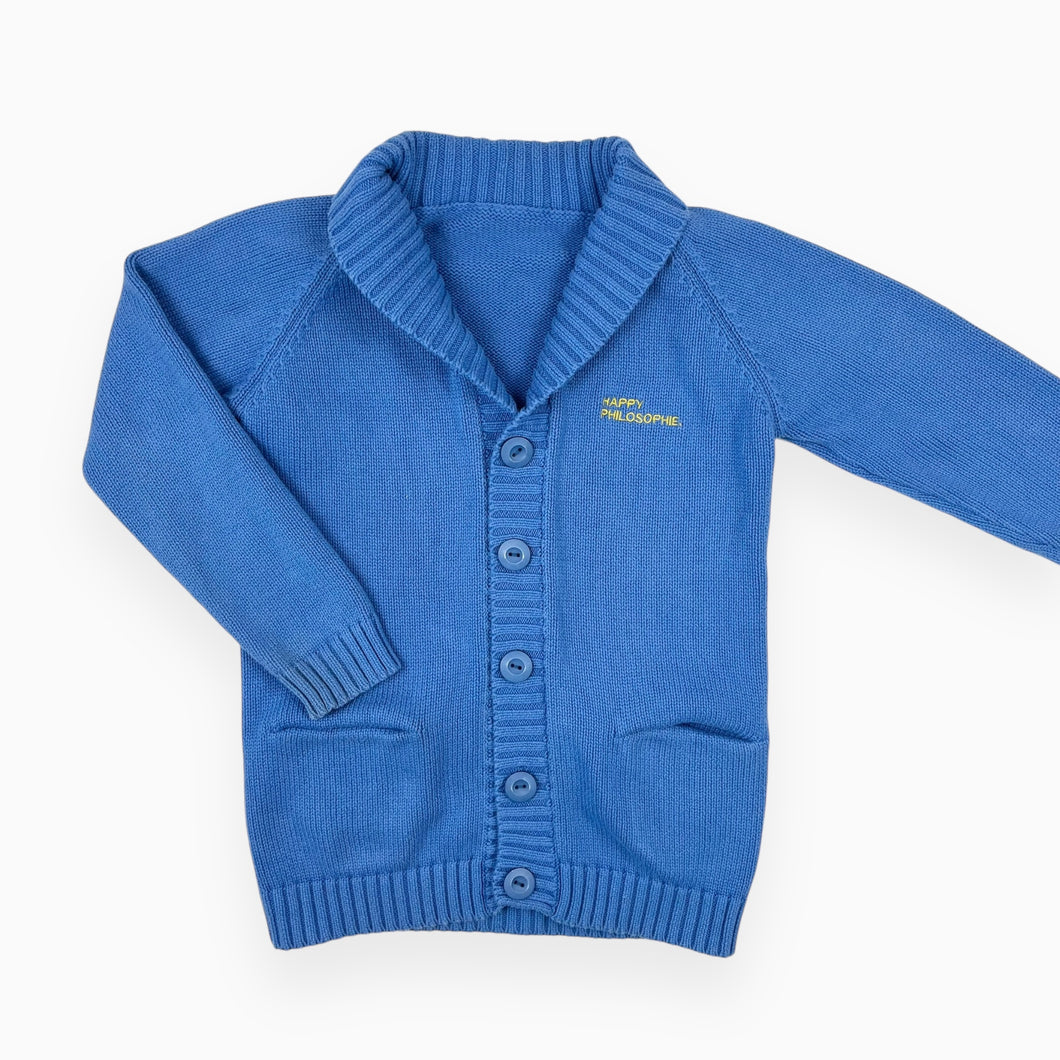 Cardigan bleu periwinkle colorblock en tricot de coton 8Y