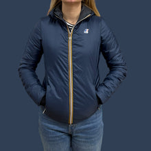 Load image into Gallery viewer, Manteau mi-saison bleu marine style puffer mince pour femmes S
