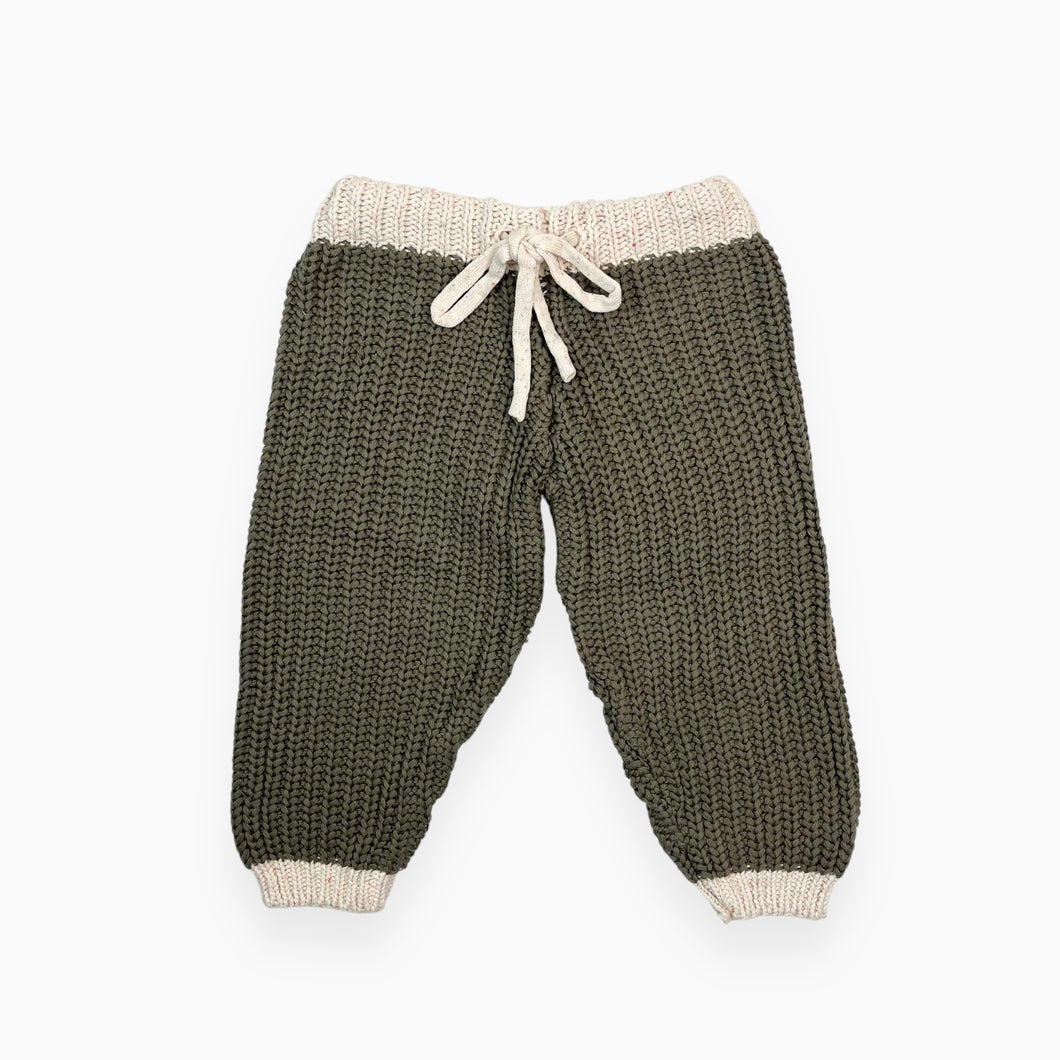 Pantalon en tricot de coton vert moss et avoine conféttis 2Y