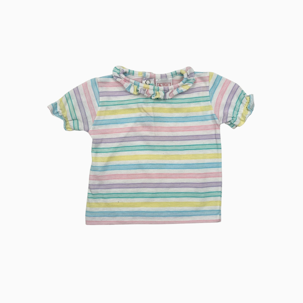 T-shirt vintage avec col frisé en poly et coton à rayures pastels 18M