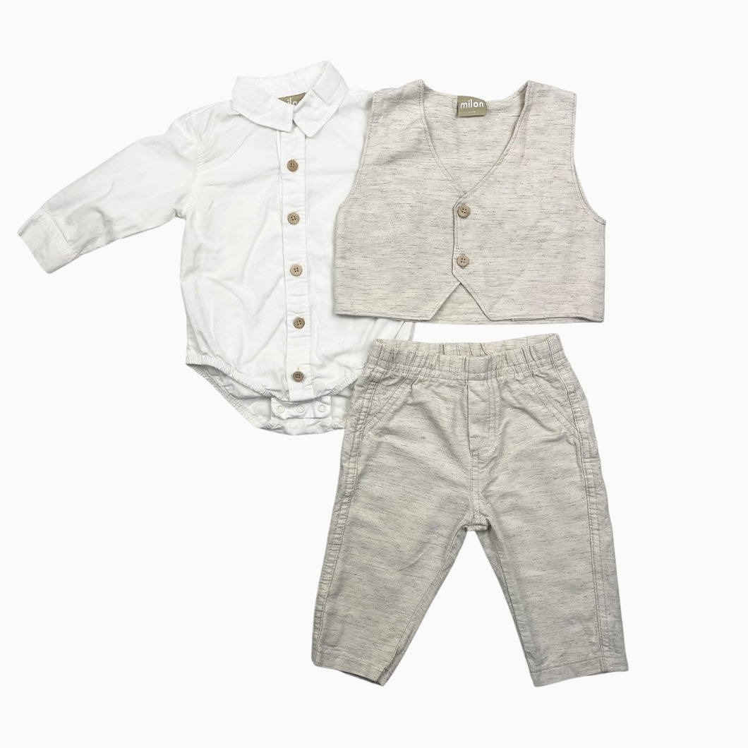 Ensemble 3-pièces cache-couche chemise, pantalon et veste sans manche 6-9M