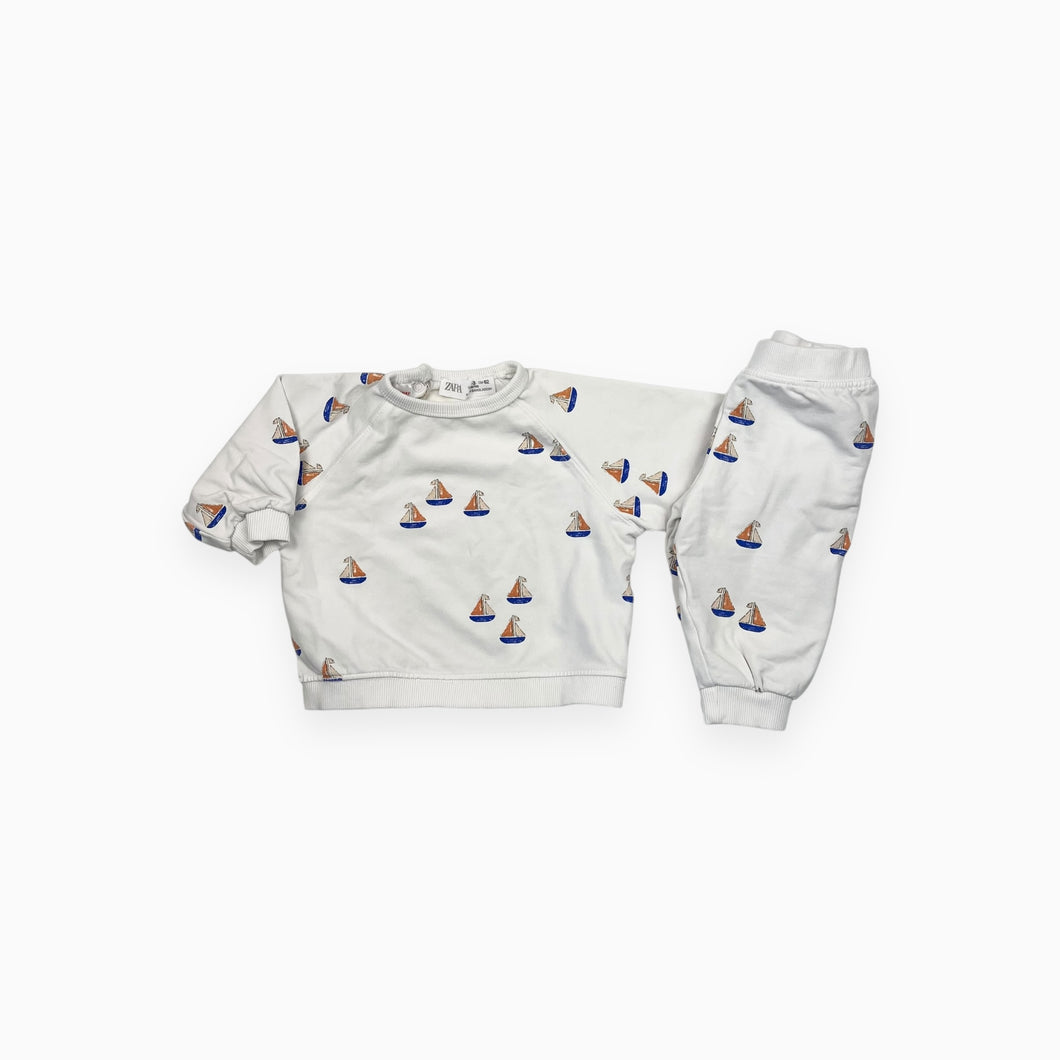 Ensemble jogging blanc en coton motif voilier 1-3M