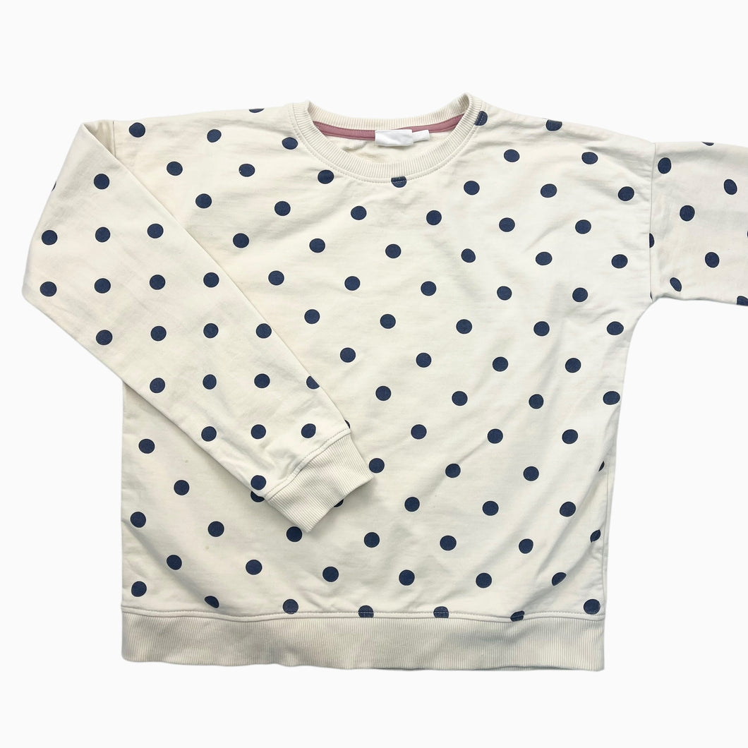 Pull vanille en coton bio french terry à pois marines 11-12Y