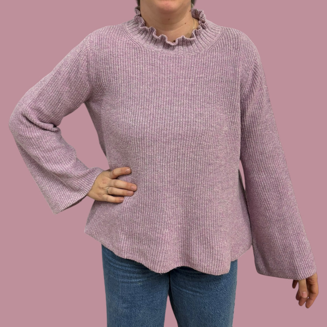 Pull à col frisé en tricot de coton, nylon et acrylique pour femmes L