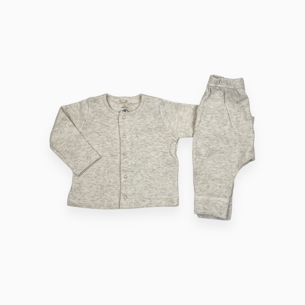 Ensemble cardi et pantalon crème chiné en coton bio 6M