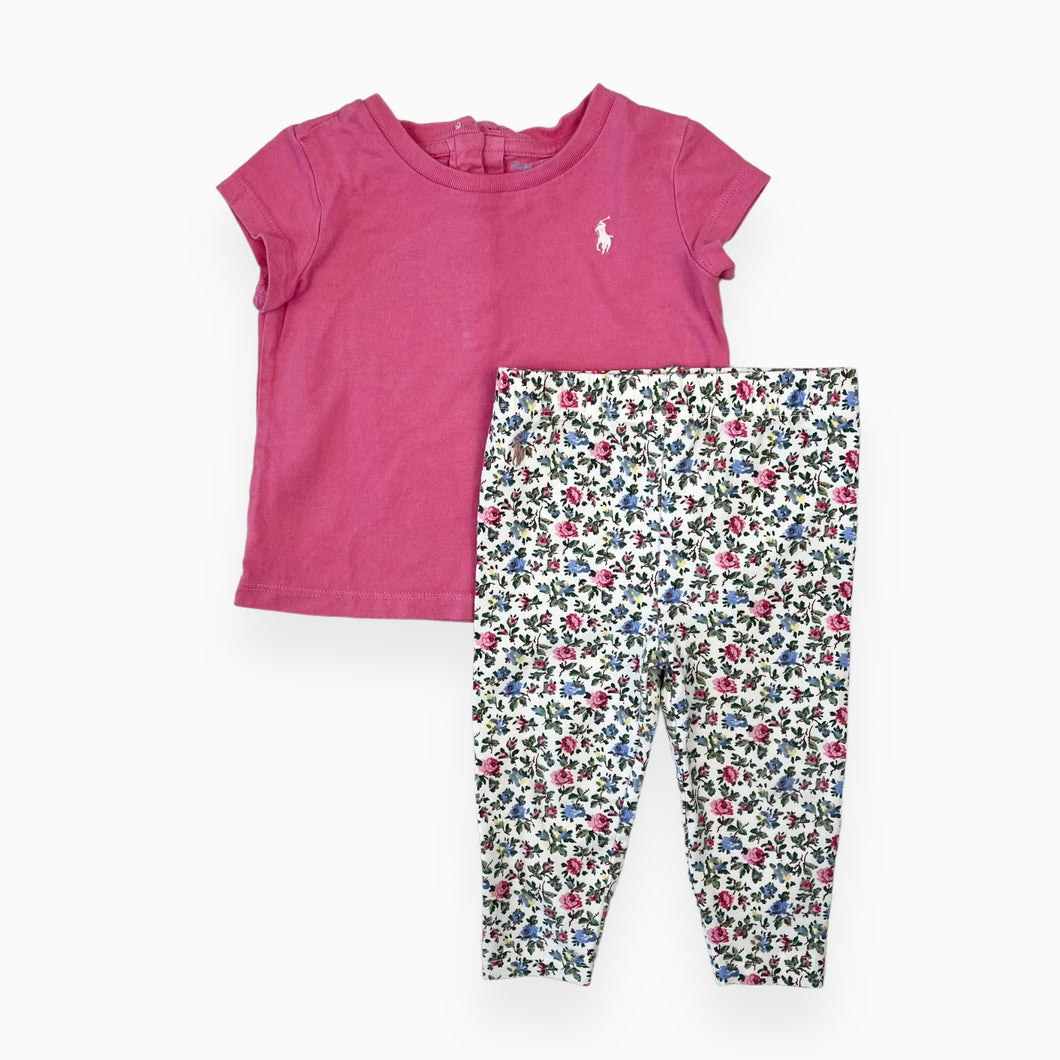 Ensemble t-shirt fuschia en coton et legging à motif floral 9M